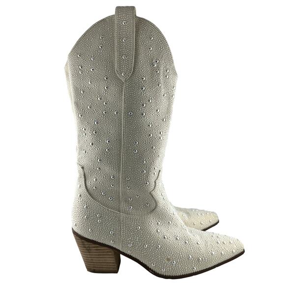 Bachelorette Western Cowboy Tall Pearl Sparkly Boot Pull On Pointed Toe Size 11M - Picture 4 of 9